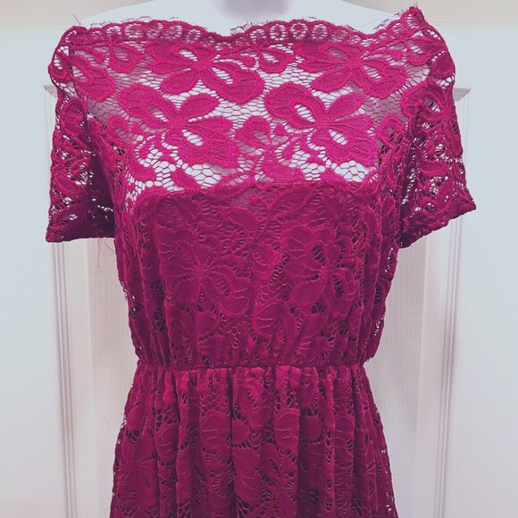 Lace Red/Maroon Off Shoulder Mini Dress-Size Large-Lined-Lightweight-Casual-NWOT - Picture 3 of 16